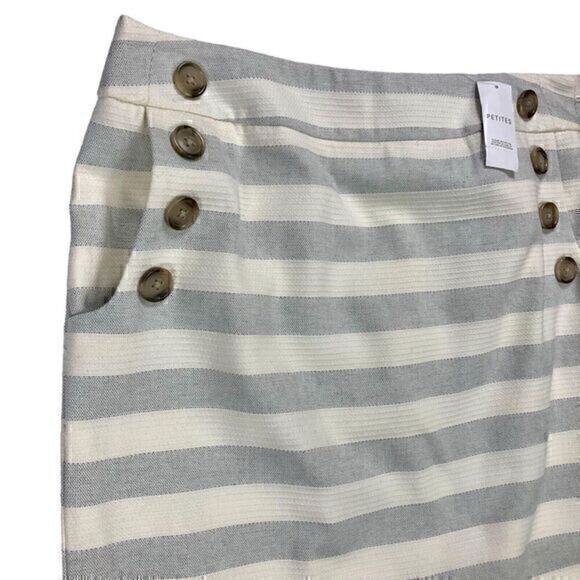 Loft Straight Pencil Skirt Womens 10 Gray White Nautical Striped Cotton Mini - Picture 3 of 8